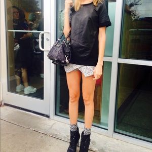 Halogen Leather Cotton Black Top Sz XS